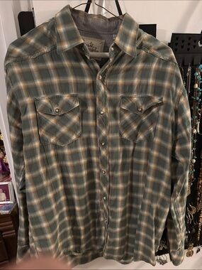 Men's Plaid Button-Down Shirt in Olive Green by Rusty Colt